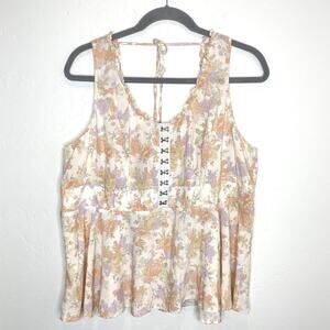 Torrid Babydoll Challis Fairy Corset Top Womens Plus 4 Floral Pink White Tank